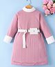 Mark & Mia Full Sleeves Winter Frock with Cable Knit Design & Pouch Attached Belt - Pink