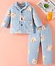 Mark & Mia Full Sleeves Winter Wear Night Suit With Animal Print - Light Blue