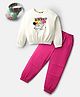 Tiara Cotton Spandex Knit Full Sleeves Kitten Printed Top & Joggers With Cap Set - Pink