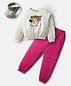 Tiara Cotton Spandex Knit Full Sleeves Kitten Printed Top & Joggers With Cap Set - Pink