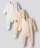 Bonfino 100% Cotton Knit Full Sleeves Footed Sleepsuit with Stripes & Teddy Print &  Embroidery Pack of 3- Offwhite & Yellow