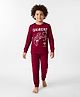 Primo Gino 100% Cotton Knit Full Sleeves Night Suit With Text Print - Maroon