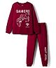 Primo Gino 100% Cotton Knit Full Sleeves Night Suit With Text Print - Maroon