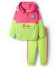 Babyhug Terry Knit Full Length Hooded T-Shirt and Joggers with Smiley Print - Neon Green & Pink