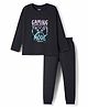 Primo Gino 100% Cotton Knit Full Sleeves Night Suit With Text Print - Black