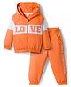 Babyhug Knit Premium Light Gauge Terry Full Sleeves Hooded Sweatjacket & Lounge Pant Set With Love Print - Orange