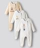 Bonfino 100% Cotton Knit Full Sleeves Footed Sleepsuit with Stripes & Animal Embroidery Pack of 3 - Offwhite & Yellow
