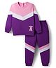 Babyhug Terry Knit Full Sleeves  Top and Joggers Set With Cut & Sew Detailing & Awesome Text Print - Purple & Pink