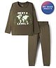 Primo Gino 100% Cotton Knit Full Sleeves Night Suit With Text Print - Olive Green