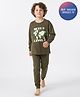 Primo Gino 100% Cotton Knit Full Sleeves Night Suit With Text Print - Olive Green