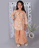 Ka-mee Cotton Woven Three Fourth Sleeves Floral Printed Gota Lace Embellished Kurti & Sharara Set - Orange