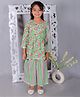 Ka-mee Cotton Woven Three Fourth Sleeves Floral Printed Gota Lace Embellished Kurti & Sharara Set - Green