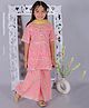 Ka-mee Cotton Woven Half Sleeves Floral Printed Gota Lace Embellished Kurti & Sharara With Dupatta Set - Pink