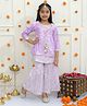 Ka-mee Cotton Woven Floral Printed Gota Lace Embellished Kurti & Sharara With Three Fourth Sleeves Jacket Set - Purple