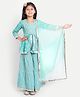 Ka-mee Cotton Woven Three Fourth Sleeves Floral Printed Gota Lace Embellished Kurti & Sharara With Dupatta Set - Sea Green