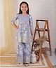 Ka-mee Cotton Woven Three Fourth Sleeves Floral Printed Gota Lace Embellished Kurti & Sharara Set - Purple