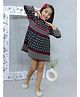 Ka-mee Woollen Woven Three Fourth Sleeves Striped & Abstract Designed Dress - Black