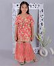 Ka-mee Cotton Woven Half Sleeves Floral Printed Gota Lace Embellished Kurti & Sharara Set - Pink