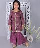 Ka-mee Cotton Woven Three Fourth Sleeves Floral Printed Gota Lace Embellished Kurti & Sharara Set - Maroon