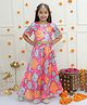 Ka-mee Cotton Woven Half Sleeves Floral Printed Gota Lace Embellished Coordinating Lehenga Choli Set - Pink