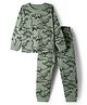Primo Gino 100% Cotton Knit Full Sleeves Co-Ord Nightsuit with Dino Print - Dark Green