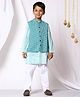 Ka-mee Cotton Woven Full Sleeves Striped Kurta Pyjama With Ethnic Printed Jacket Set - Blue