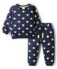 Babyhug Cotton Knit Full Sleeves Co-ords Night Suit With Star Print - Navy Blue