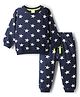 Babyhug Cotton Knit Full Sleeves Co-ords Night Suit With Star Print - Navy Blue