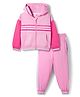Babyhug Knit Premium Light Gauge Terry Full Sleeves Hooded Top & Joggers Set With Text Print - Pink