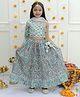Ka-mee Cotton Woven Three Fourth Sleeves Floral Printed Gota Lace Embellished Lehenga Choli With Dupatta Set - Blue
