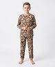 Primo Gino 100% Cotton Knit Full Sleeves Co-ords Night Suit With Smiley Print - Brown
