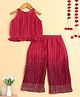 The Magic Wand Woven Sleeveless Floral Foil Printed Top & Palazzo Set - Fuchisa