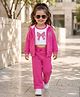 Babyhug 100% Cotton Terry Knit Full Sleeves Sweatshirt Jacket Inner Top & Pant Set with Bow Applique - Pink & White