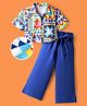 OLLINGTON ST. Cotton Looper Half Sleeves Top & Knit Joggers with Geometric Print - Multicolor & Royal Blue