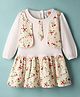 Dew Drops Interlock Knit Full Sleeves Frock With Attached Jacket & Floral Print - Off White