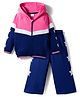 Babyhug Knit Premium Light Gauge Terry Full Sleeves Hooded Sweatjacket & Lounge Pant Set With Star Print - Pink & Navy Blue