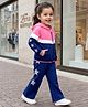 Babyhug Knit Premium Light Gauge 100% Cotton Terry Full Sleeves Hooded Sweatjacket & Lounge Pant Set With Star Print - Pink & Navy Blue