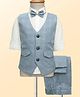 Rikidoos Full Sleeves Checked 3 Piece Party Suit With Bow Set - White & Light Blue