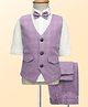 Rikidoos Full Sleeves Checked 3 Piece Party Suit With Bow Set - White & Purple