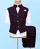 Rikidoos Full Sleeves Checked 3 Piece Party Suit With Bow Set - White & Wine