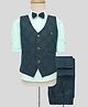 Rikidoos Full Sleeves Checked 3 Piece Party Suit With Bow Set - Peacock & Pista