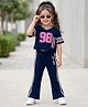 Babyhug 100% Cotton Terry Knit Half Sleeves Top & Track Pants Set with 98 Text Print - Navy Blue