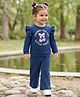 Babyhug Terry Knit Premium Light Gauge Terry Full Sleeves Top & Trouser Set with Cherrish The Little Things Text Print & Bow Applique - Navy Blue