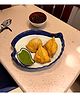 VOIDROP Blue Ceramic Serving Chip and Dip Platter with Fixed Dip Bowl   Microwave & Dishwasher Safe   Serving Plate for Snacks
