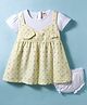 Dew Drops Cotton Knit Half Sleeves Frock With Bloomers & Floral Print - Pink