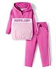 Babyhug Terry Knit Premium Light Gauge Terry Full Sleeves Hooded Top and Lounge Pant Set with Kangaroo Pockets & Fabulous Text Print - Pink