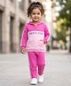 Babyhug Terry Knit Premium Light Gauge Terry Full Sleeves Hooded Top and Lounge Pant Set with Kangaroo Pockets & Fabulous Text Print - Pink