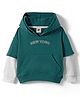 Zero Looper Knit Full Doctore Sleeves Drop Shoulder Hooded Sweatshirt with New York Embroidery & Kangaroo Pocket - Dark Green & Grey