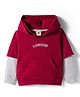 Zero Looper Knit Full Doctor Sleeves Drop Shoulder Hooded Sweatshirt with London Embroidery & Kangaroo Pocket - Dark Red & Grey