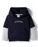 Zero Looper Knit Full Doctor Sleeves Drop Shoulder Hooded Sweatshirt with Chicago Embroidery & Kangaroo Pocket - Navy Blue & Grey